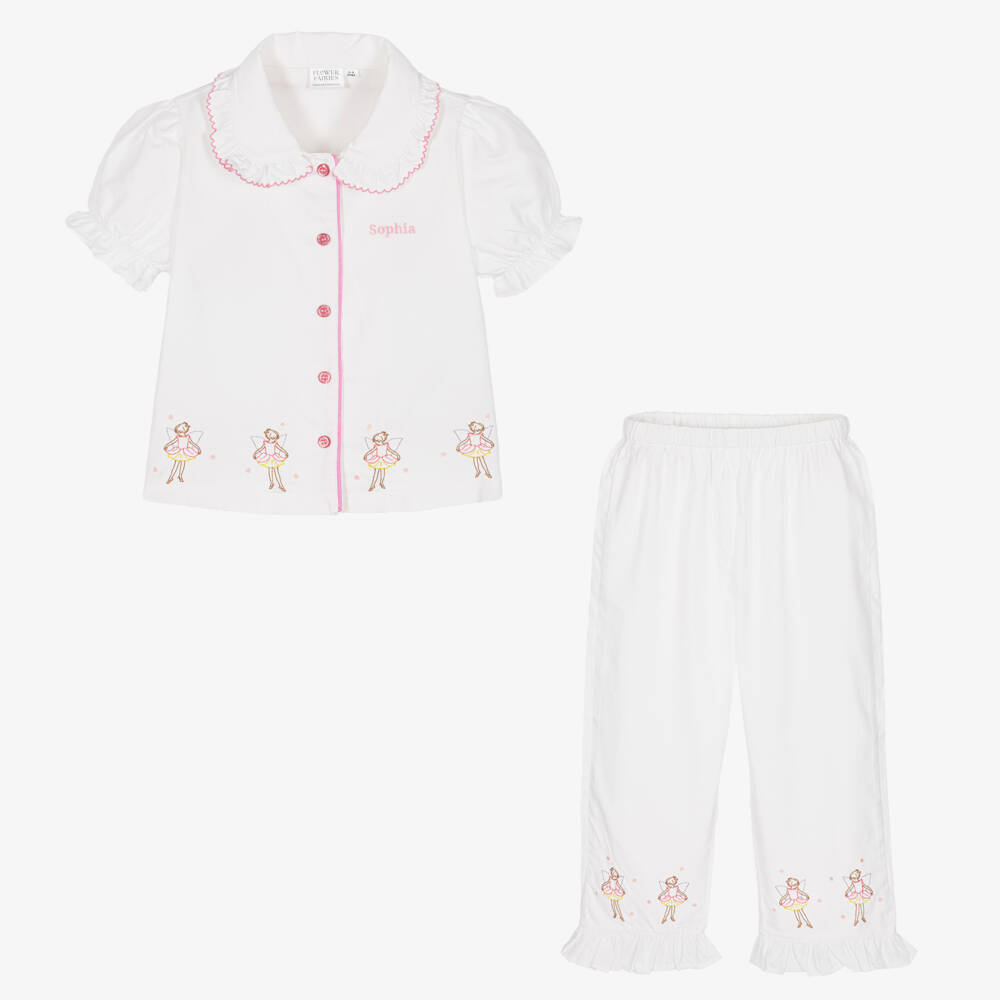 Flower Fairies™ by Childrensalon-Girls White Cotton Personalised Pyjamas | Childrensalon Outlet