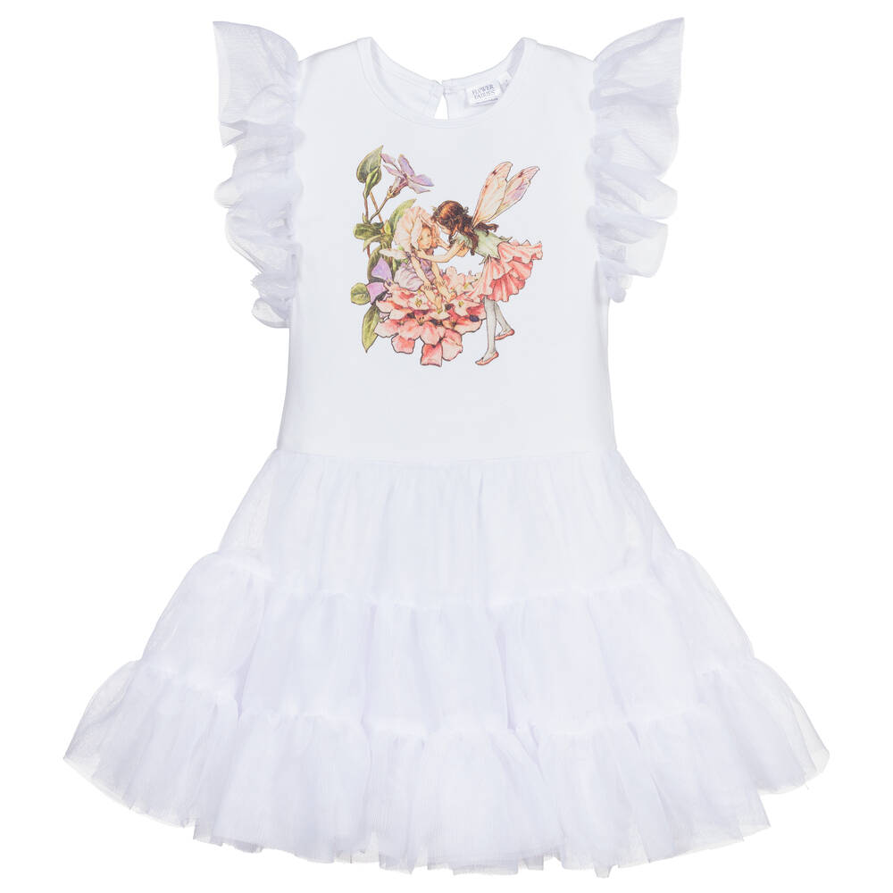 Flower Fairies™ by Childrensalon-فستان قطن جيرسي وتول لون أبيض | Childrensalon Outlet