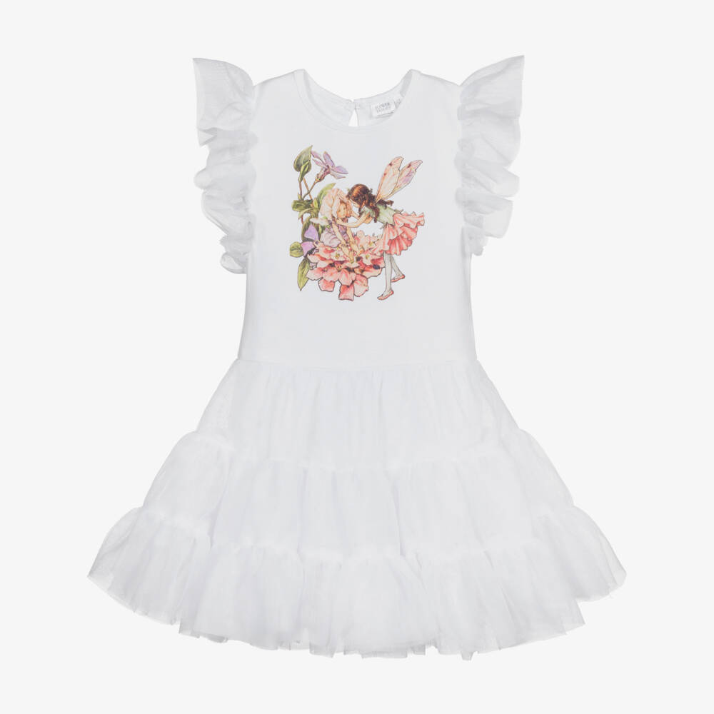 Flower Fairies™ by Childrensalon-فستان قطن جيرسي وتول لون أبيض | Childrensalon Outlet