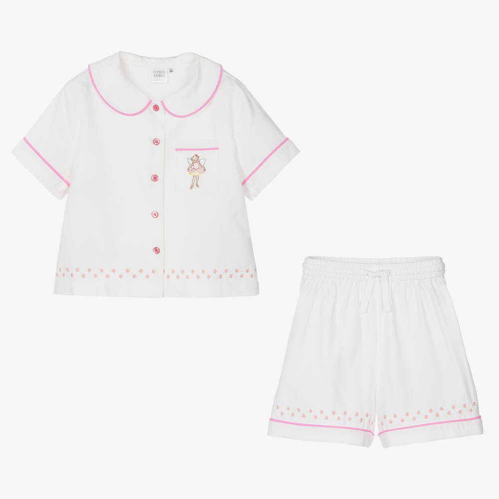 Flower Fairies™ by Childrensalon-Girls White Embroidered Cotton Pyjamas | Childrensalon Outlet
