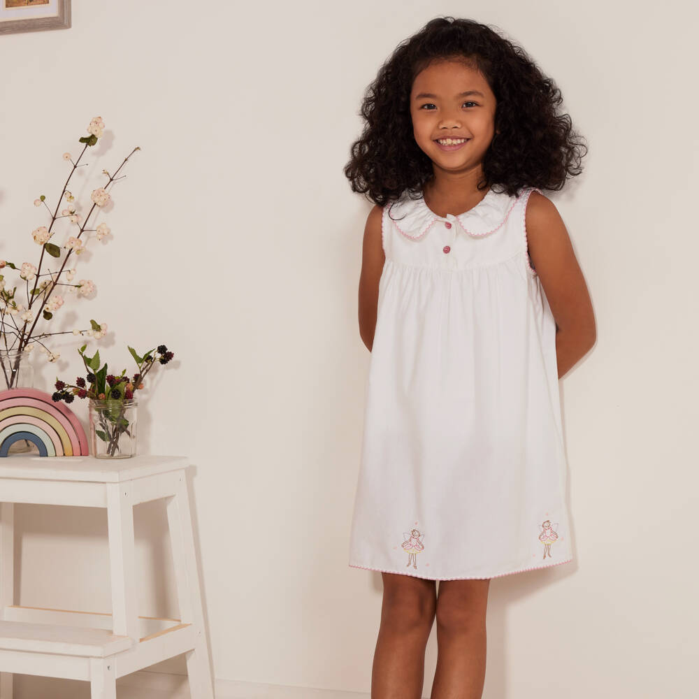 Flower Fairies™ by Childrensalon-Белая хлопковая ночная рубашка для девочек с феями | Childrensalon Outlet