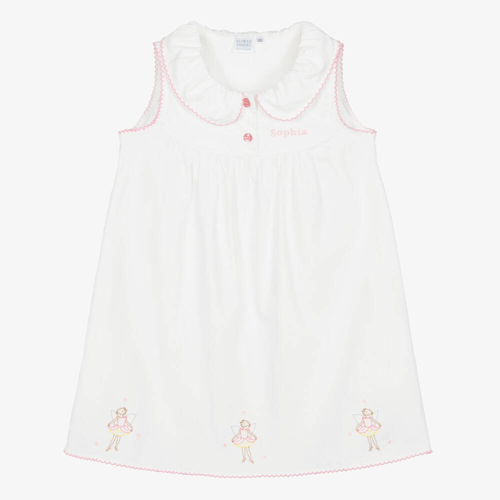 Flower Fairies™ by Childrensalon-Girls White Embroidered Fairy Cotton Personalised Nightdress | Childrensalon Outlet
