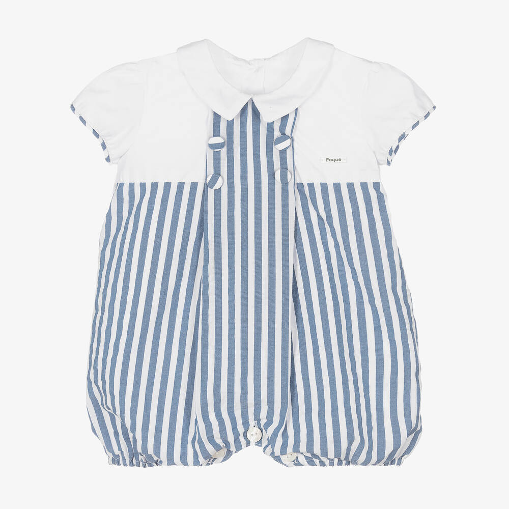 Foque - Barboteuse bleue rayé en coton bébé | Childrensalon