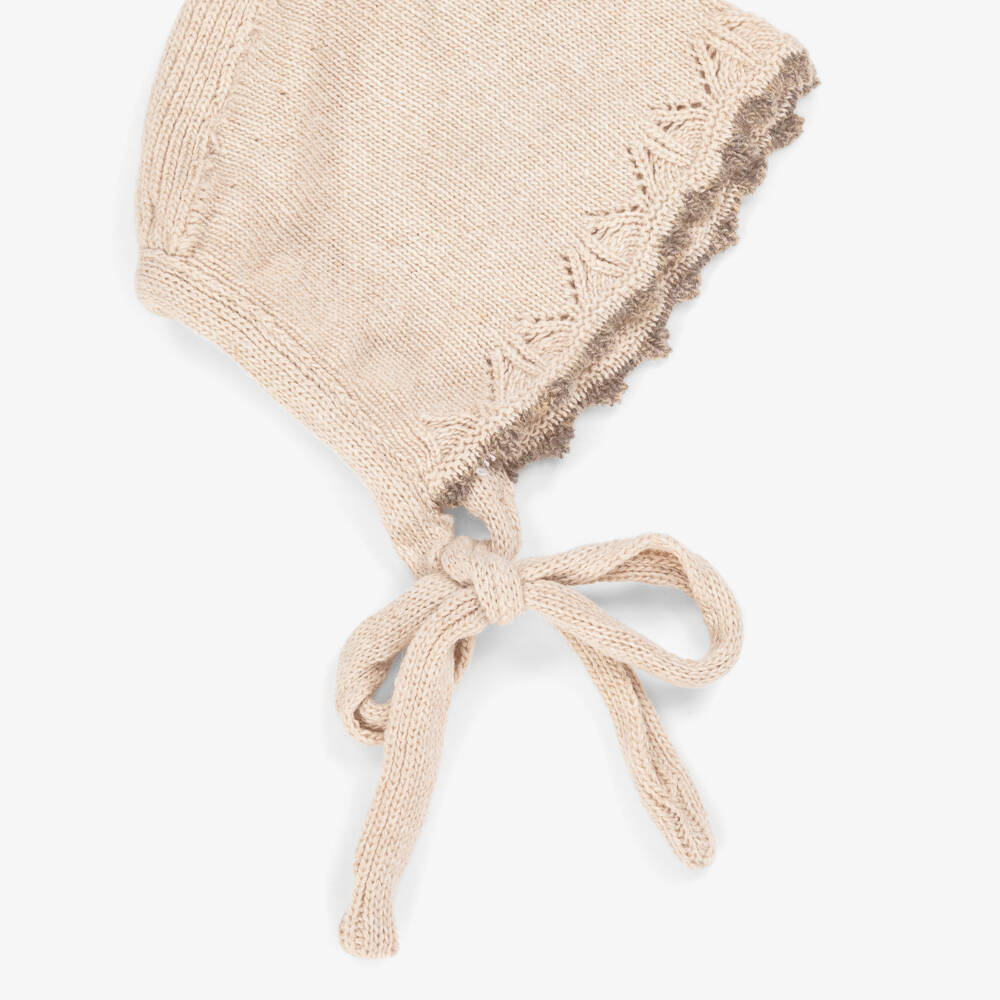 Foque-Baby Girls Beige Knitted Bonnet | Childrensalon Outlet