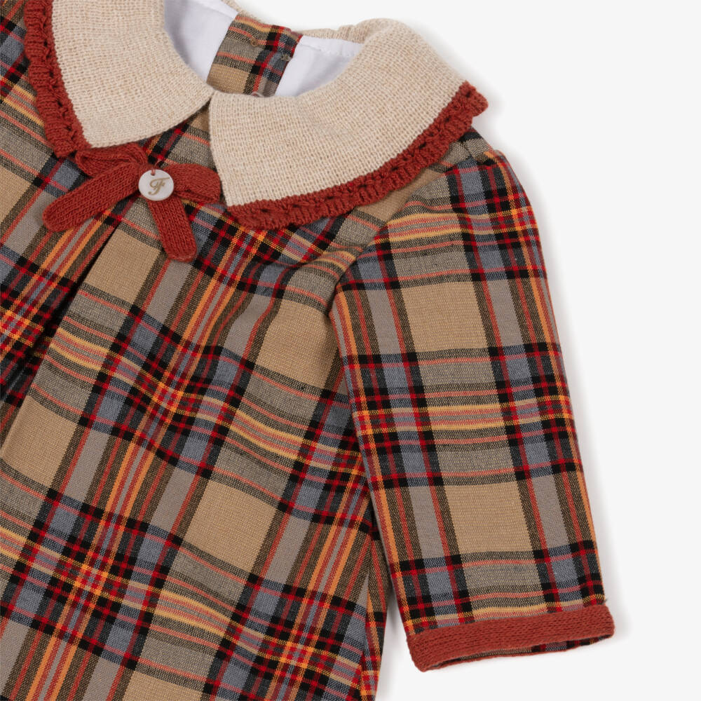 Foque-Baby Girls Beige & Tan Brown Tartan Dress | Childrensalon Outlet