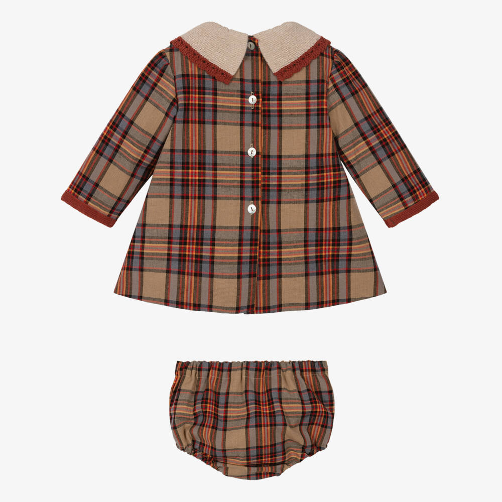 Foque-Baby Girls Beige & Tan Brown Tartan Dress | Childrensalon Outlet