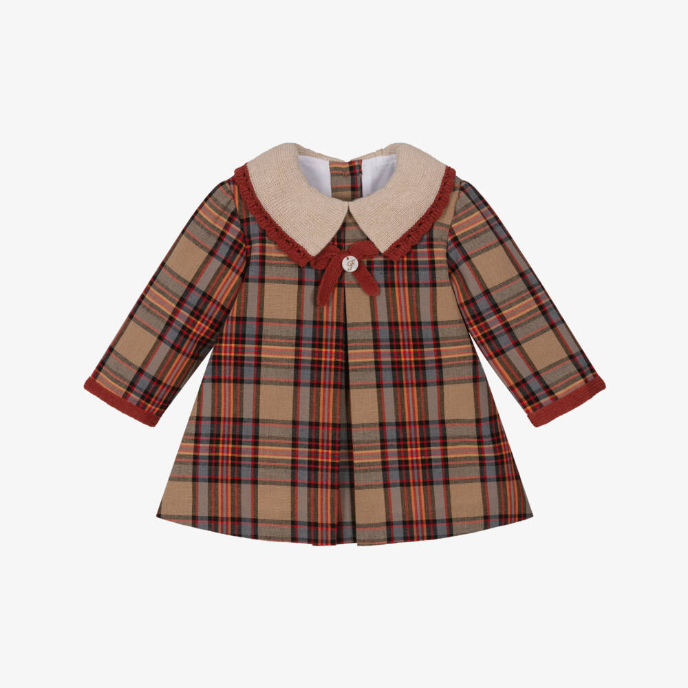 Foque-Baby Girls Beige & Tan Brown Tartan Dress | Childrensalon Outlet