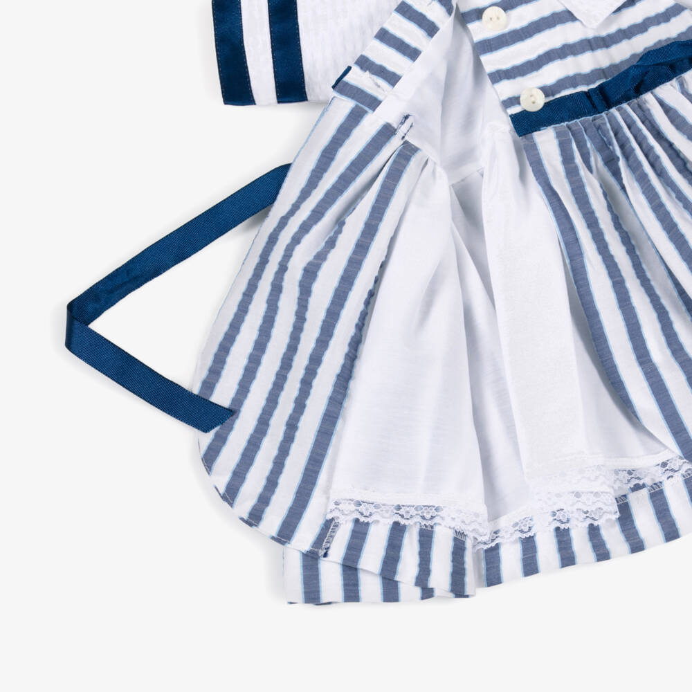 Foque-Baby Girls Blue & White Striped Sailor Collar Dress | Childrensalon Outlet