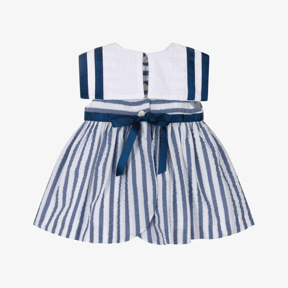 Foque-Baby Girls Blue & White Striped Sailor Collar Dress | Childrensalon Outlet