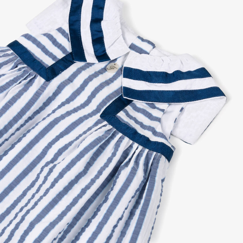 Foque-Baby Girls Blue & White Striped Sailor Collar Dress | Childrensalon Outlet