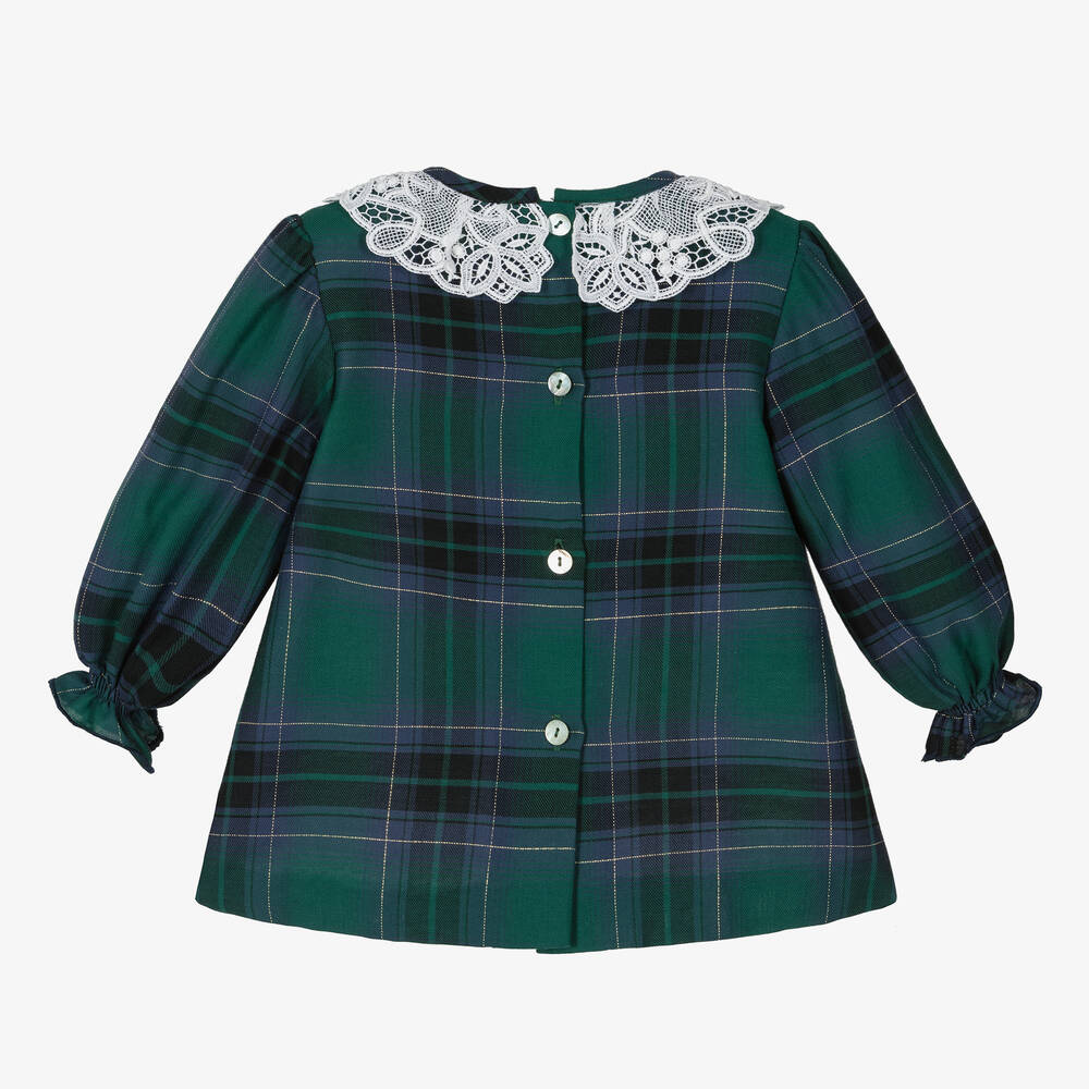 فوكيه-فستان قطن كاروهات لون أخضر وكحلي أطفال بناتي | Childrensalon Outlet