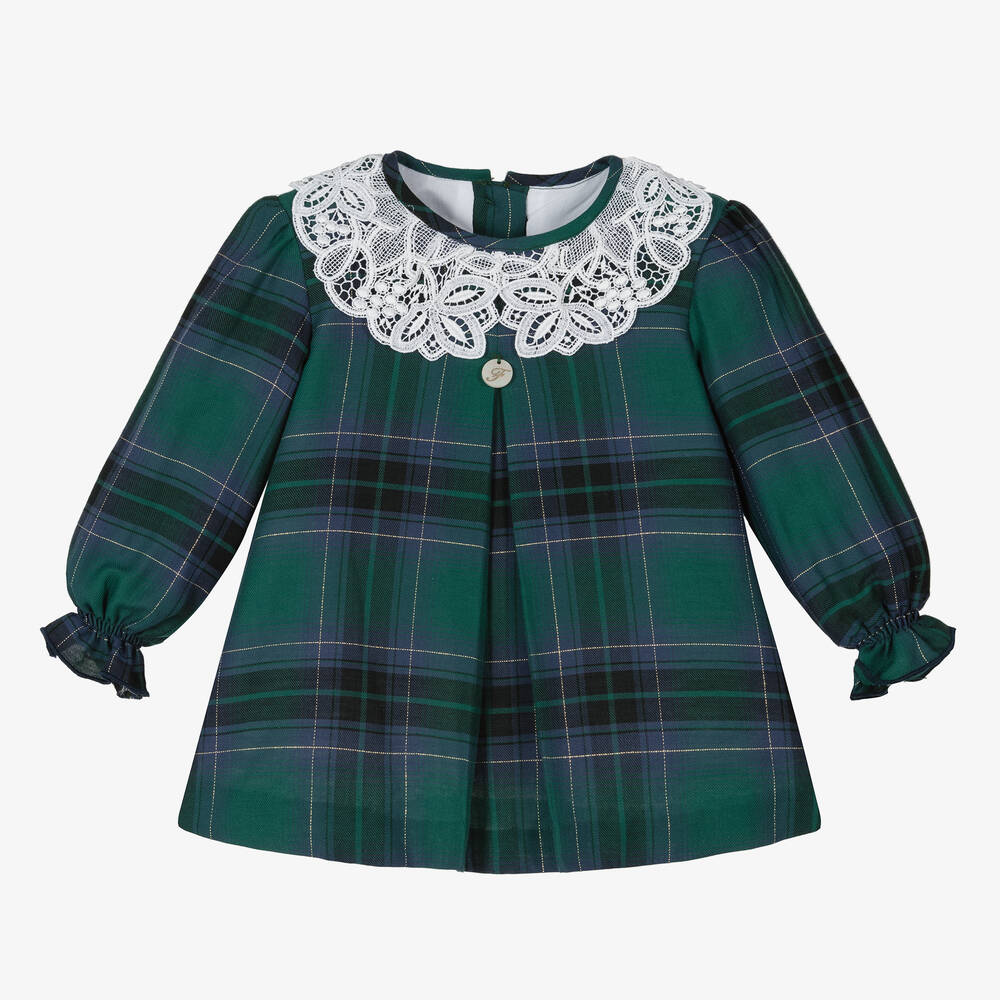 Foque - Baby Girls Green Check Dress | Childrensalon