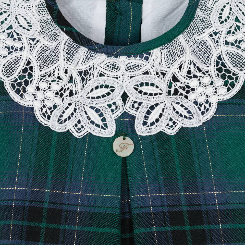 فوكيه-فستان قطن كاروهات لون أخضر وكحلي أطفال بناتي | Childrensalon Outlet