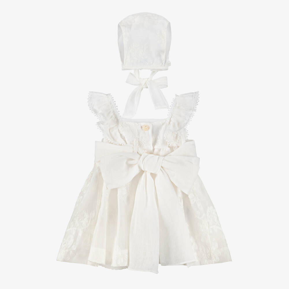 Foque-Baby Girls Ivory Floral Embroidered Dress Set | Childrensalon Outlet