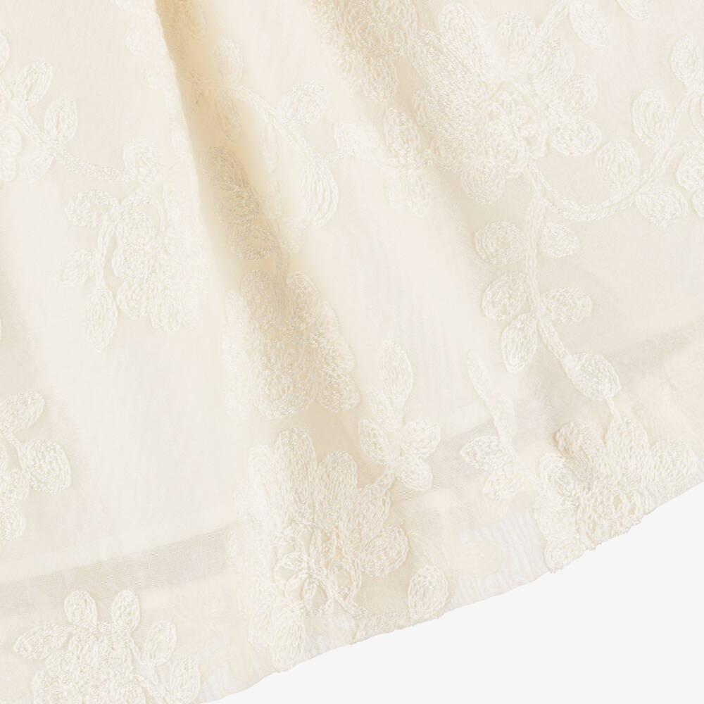 Foque-Baby Girls Ivory Knit & Floral Organza Dress | Childrensalon Outlet