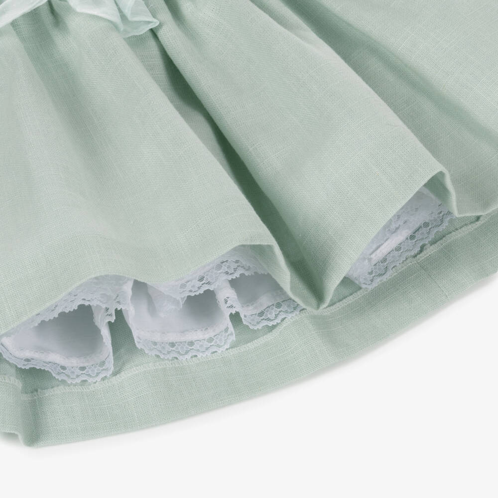 Foque-Baby Girls Mint Green Linen & Lace Dress | Childrensalon Outlet