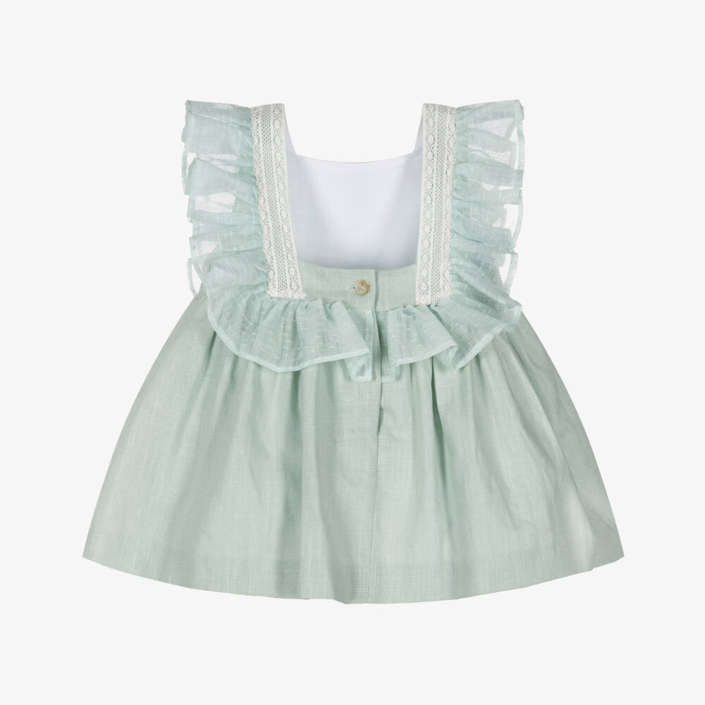 Foque-Baby Girls Mint Green Linen & Lace Dress | Childrensalon Outlet