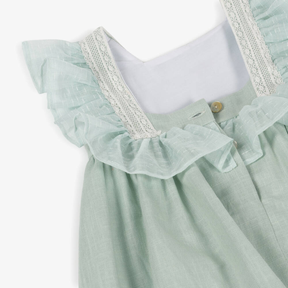 Foque-Baby Girls Mint Green Linen & Lace Dress | Childrensalon Outlet