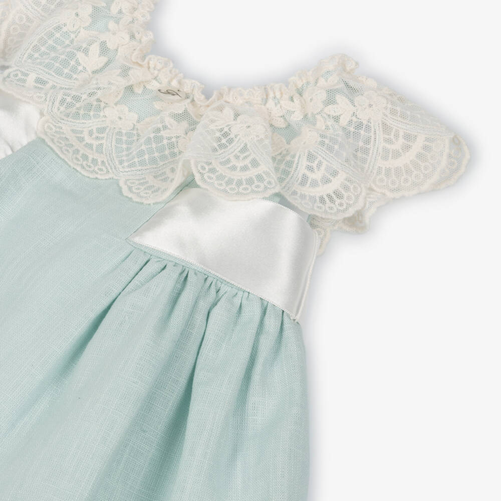 Foque-Baby Girls Mint Green Linen & Lace Dress Set | Childrensalon Outlet