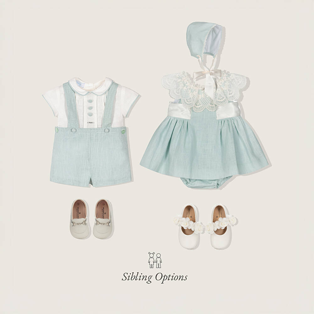 Foque-Baby Girls Mint Green Linen & Lace Dress Set | Childrensalon Outlet
