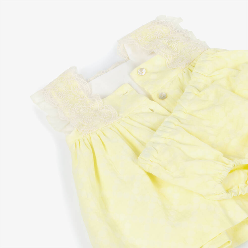 Foque-Baby Girls Pastel Yellow Lace Trim Dress | Childrensalon Outlet