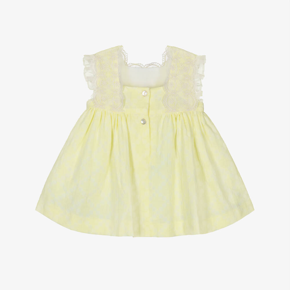 Foque-Baby Girls Pastel Yellow Lace Trim Dress | Childrensalon Outlet