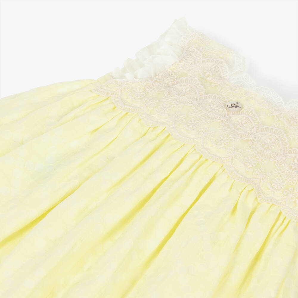 Foque-Baby Girls Pastel Yellow Lace Trim Dress | Childrensalon Outlet