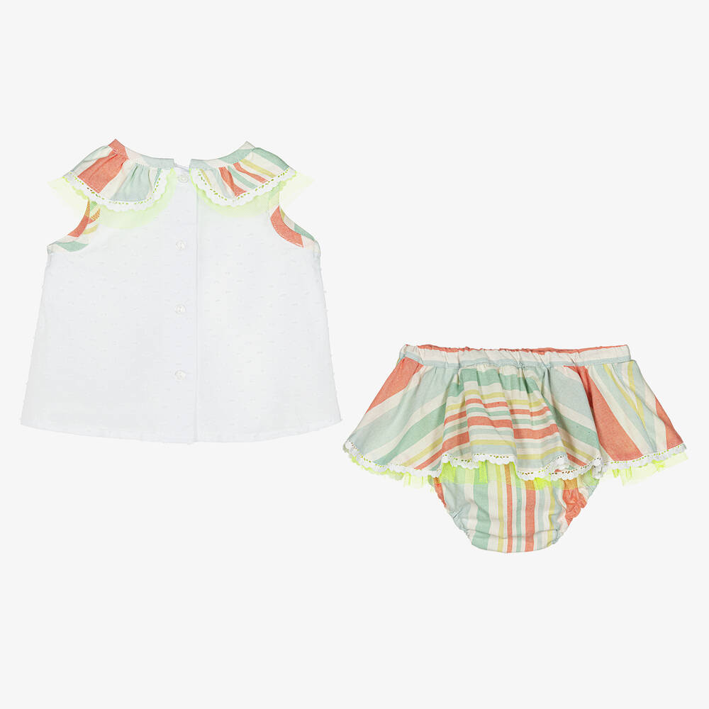 فوكيه-طقم شورت قطن جيرسي مقلم لون أبيض للمولودات | Childrensalon Outlet