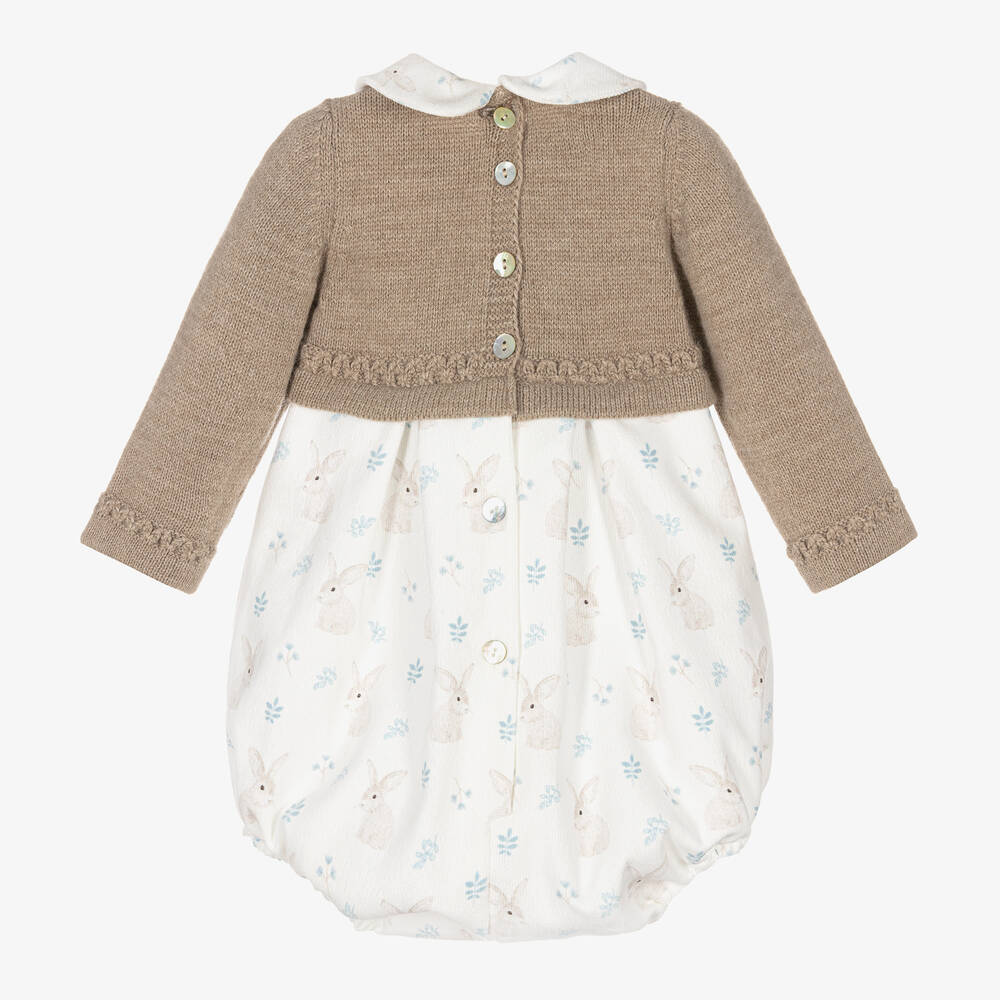 Foque-Кремово-бежевый песочник из тонкого вельвета с кроликами | Childrensalon Outlet