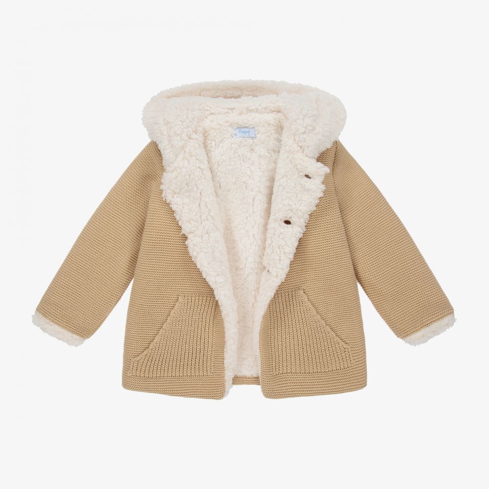Foque-Beige Knit Fleece-Lined Coat | Childrensalon Outlet