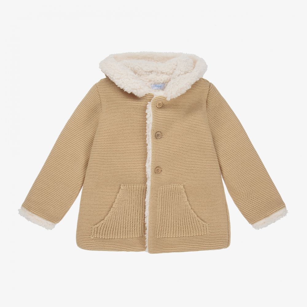 Foque - معطف أكريليك محبوك مبطن فليس لون بيج للأطفال | Childrensalon