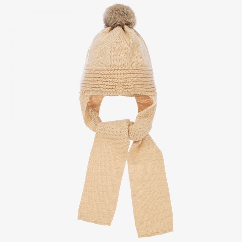 Foque - Бежевая вязаная шапка с шарфом | Childrensalon