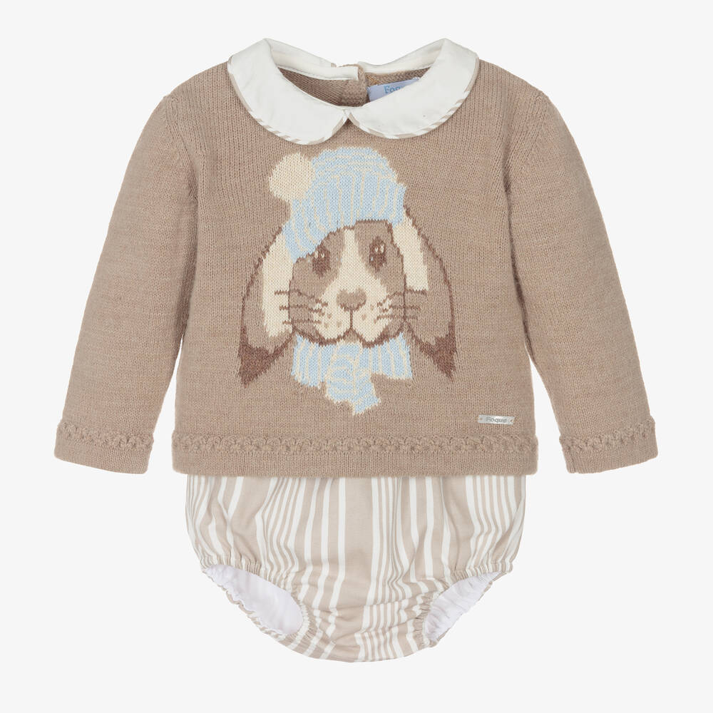 Foque - Beige Knitted Bunny Shorts Set  | Childrensalon