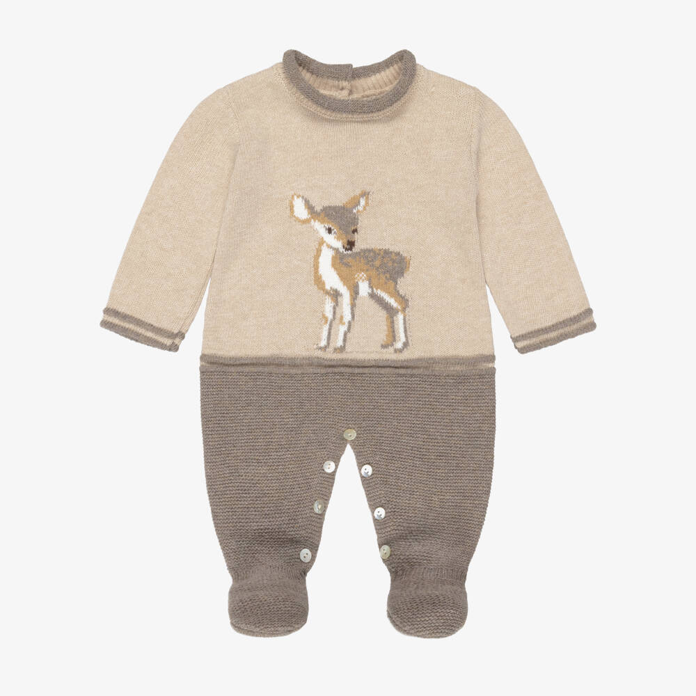 Foque-Beige Knitted Deer Babygrow | Childrensalon Outlet