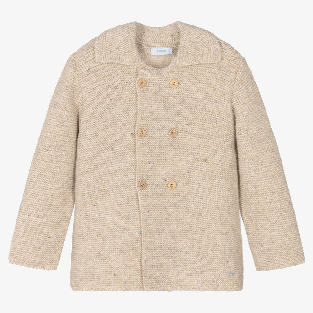 Foque - Manteau beige en maille de laine | Childrensalon