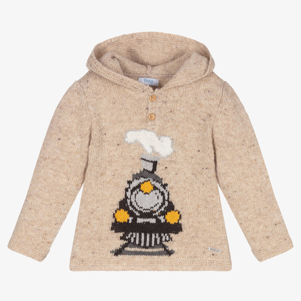 Foque - Бежевый шерстяной свитер с паровозом | Childrensalon