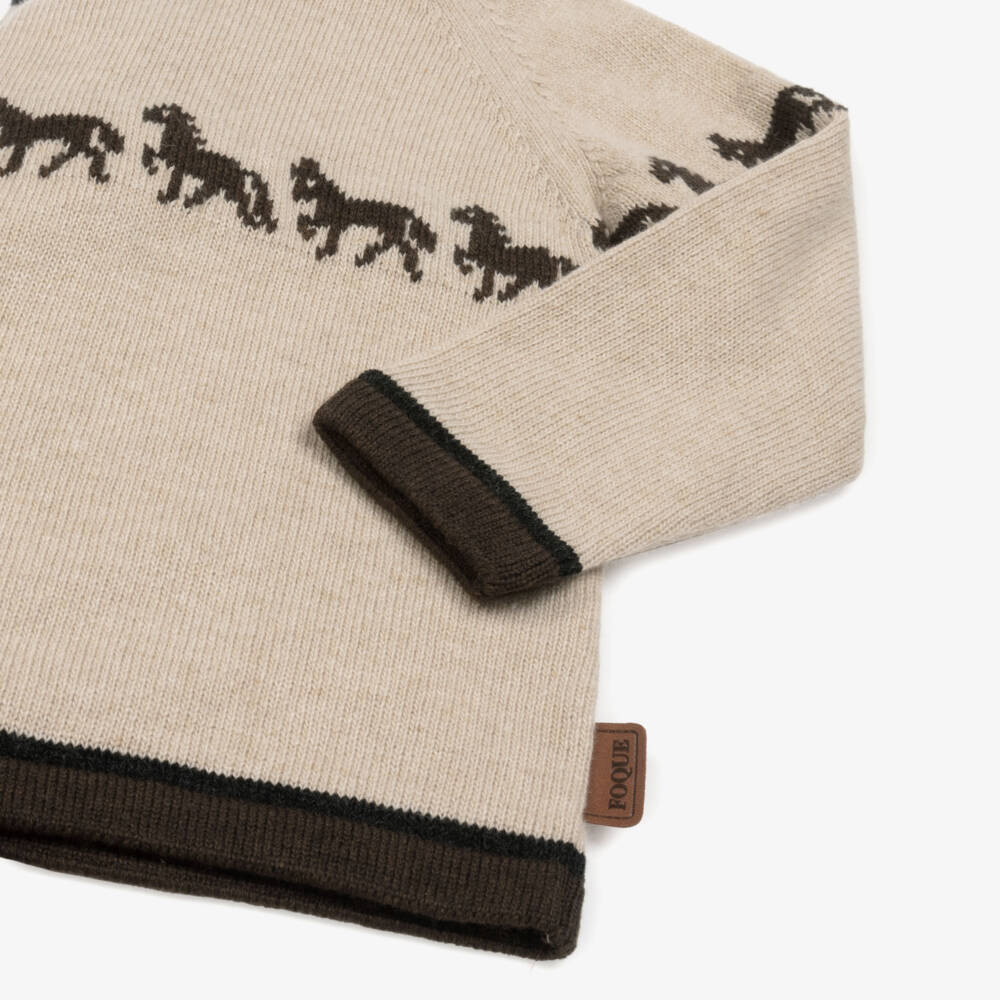 Foque-Beige Wool & Cashmere Knit Pony Sweater | Childrensalon Outlet