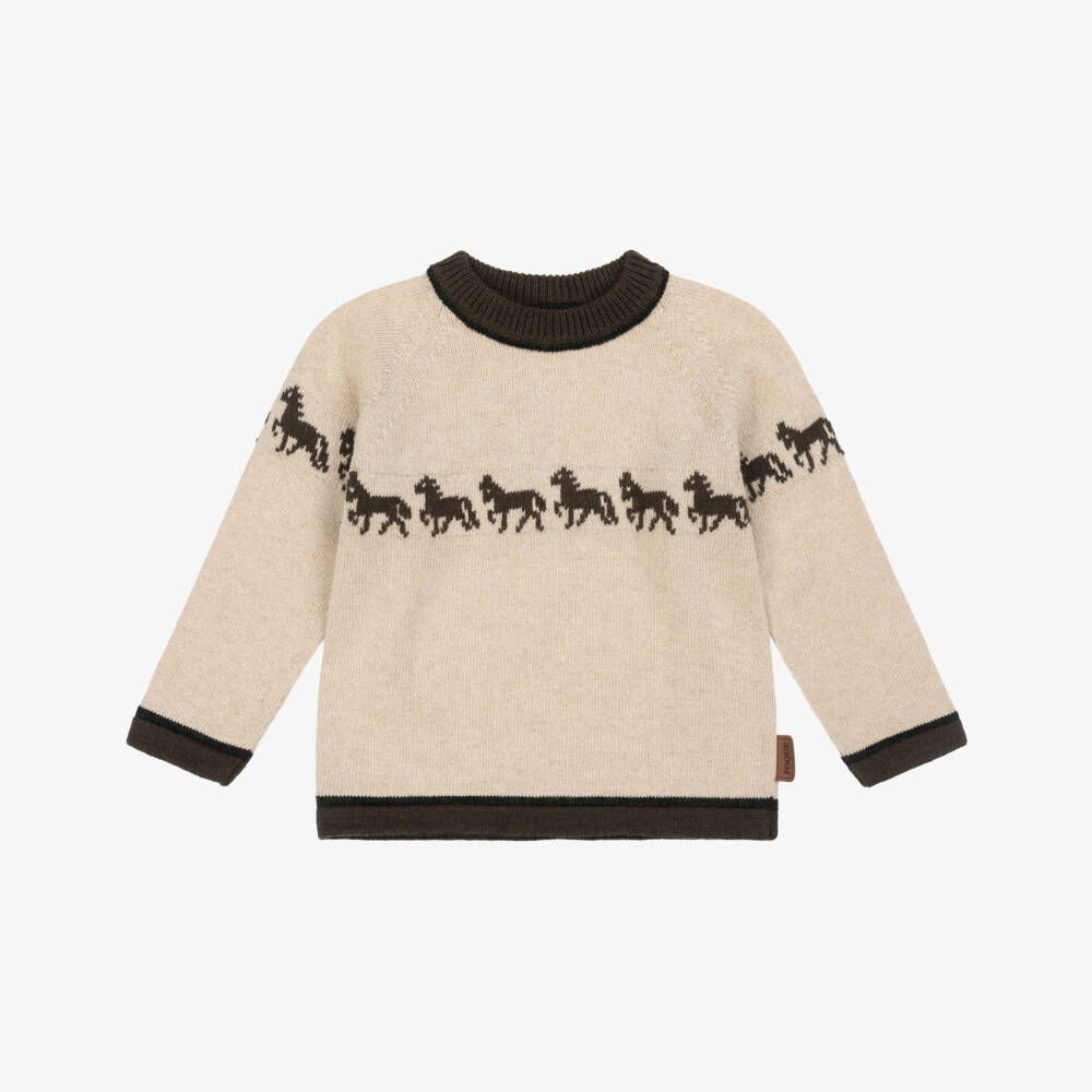 Foque-Beige Wool & Cashmere Knit Pony Sweater | Childrensalon Outlet
