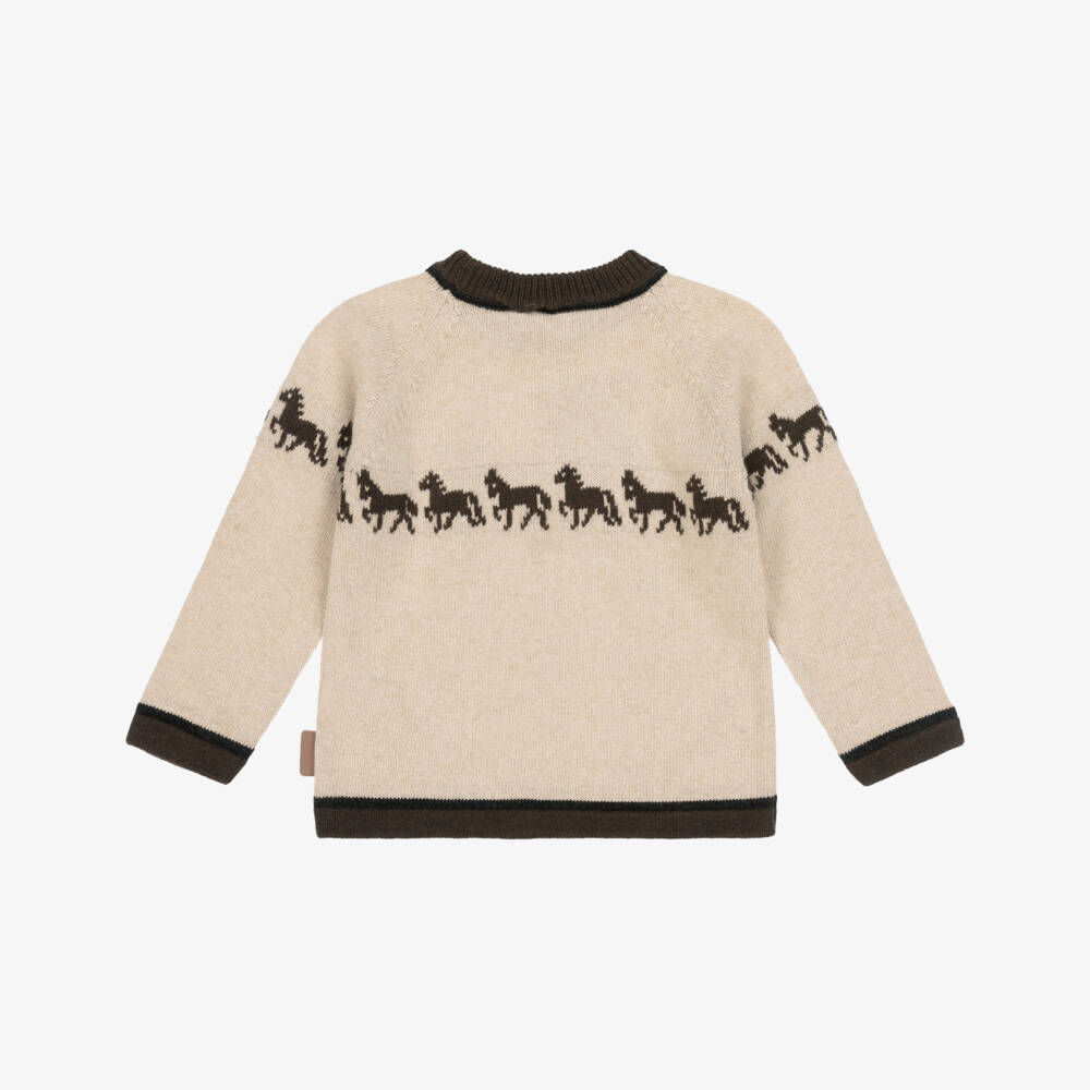 Foque-Beige Wool & Cashmere Knit Pony Sweater | Childrensalon Outlet
