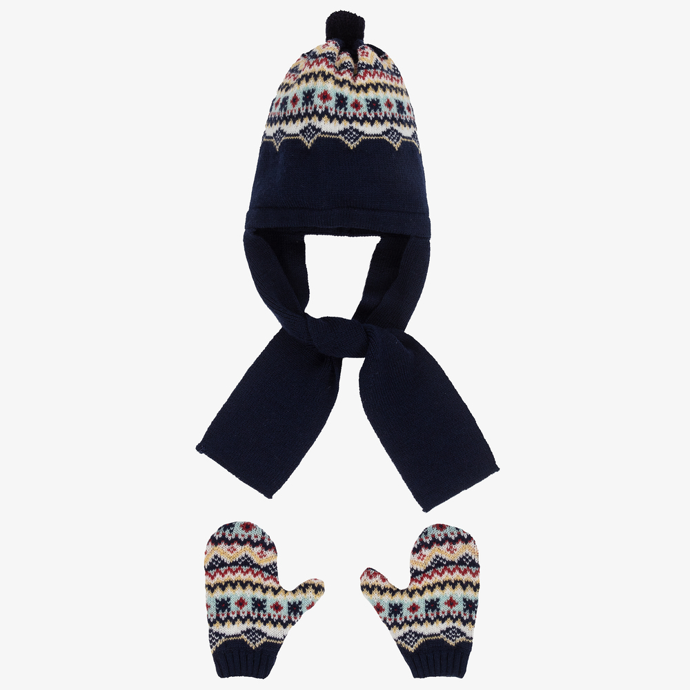Foque-Blue Fair Isle Hat & Gloves | Childrensalon Outlet