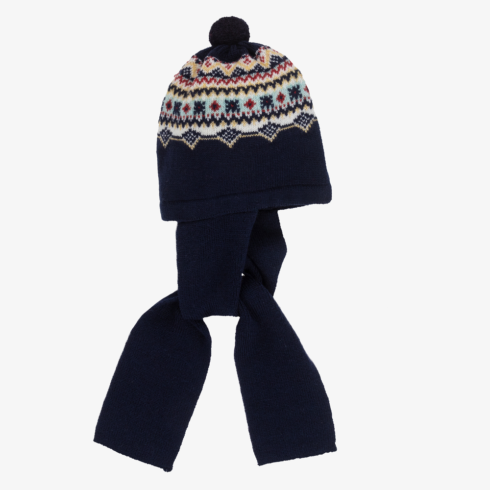 Foque-قبعة وقفازات مزيج صوف محبوك لون كحلي للأولاد | Childrensalon Outlet