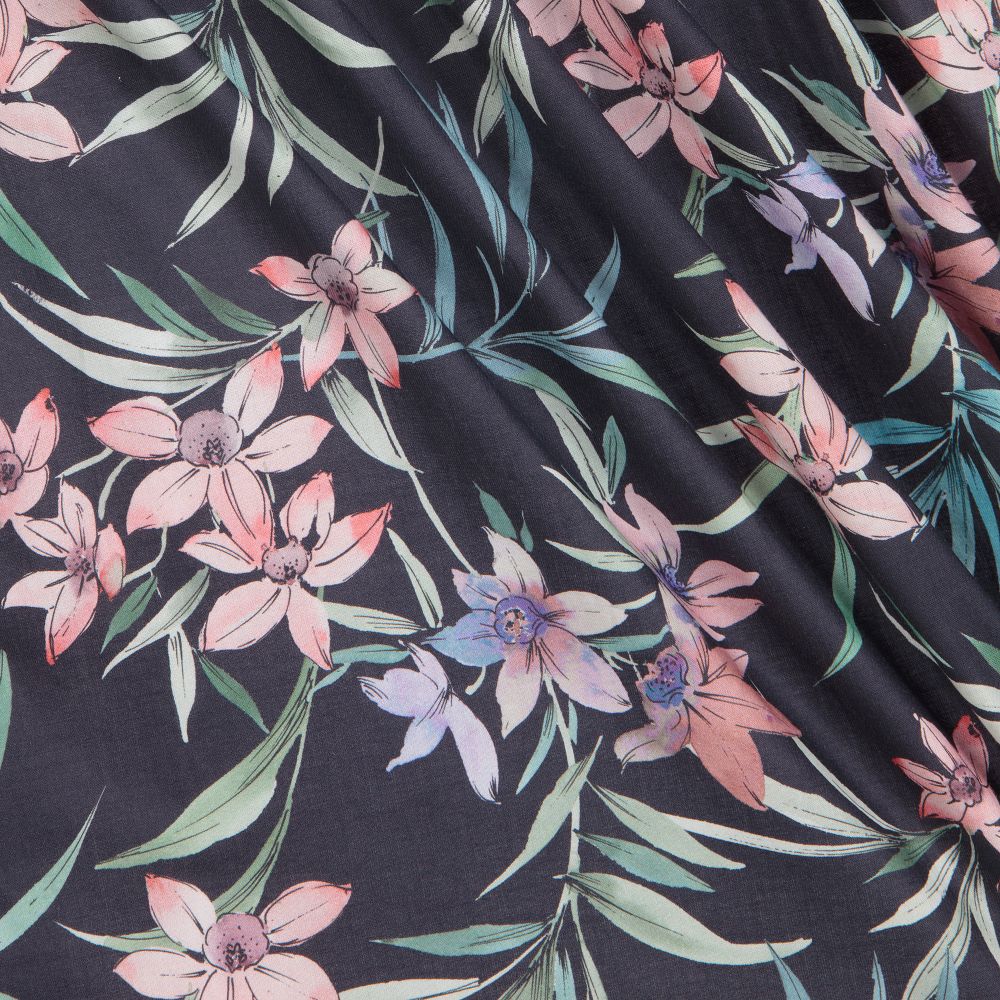 فوكيه-فستان قطن لون أزرق بطبعة ورود للبنات | Childrensalon Outlet