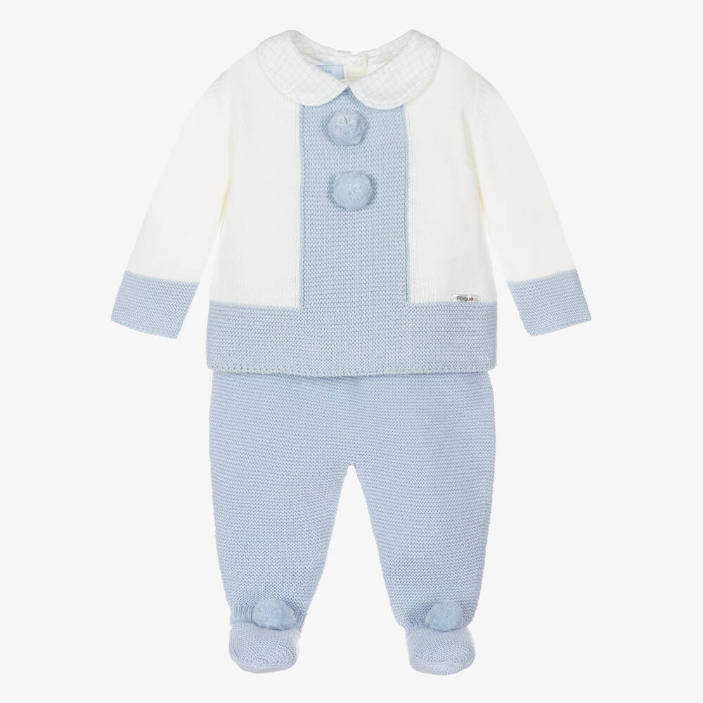 Foque-أفرول بيبي غرو قطن محبوك لون أزرق وعاجي - قطعتان | Childrensalon Outlet