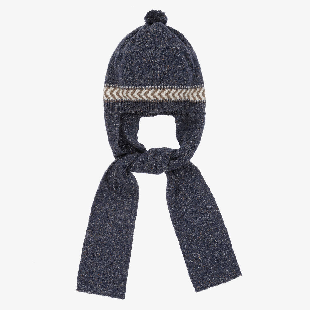 Foque - Bonnet-écharpe bleu en maille | Childrensalon