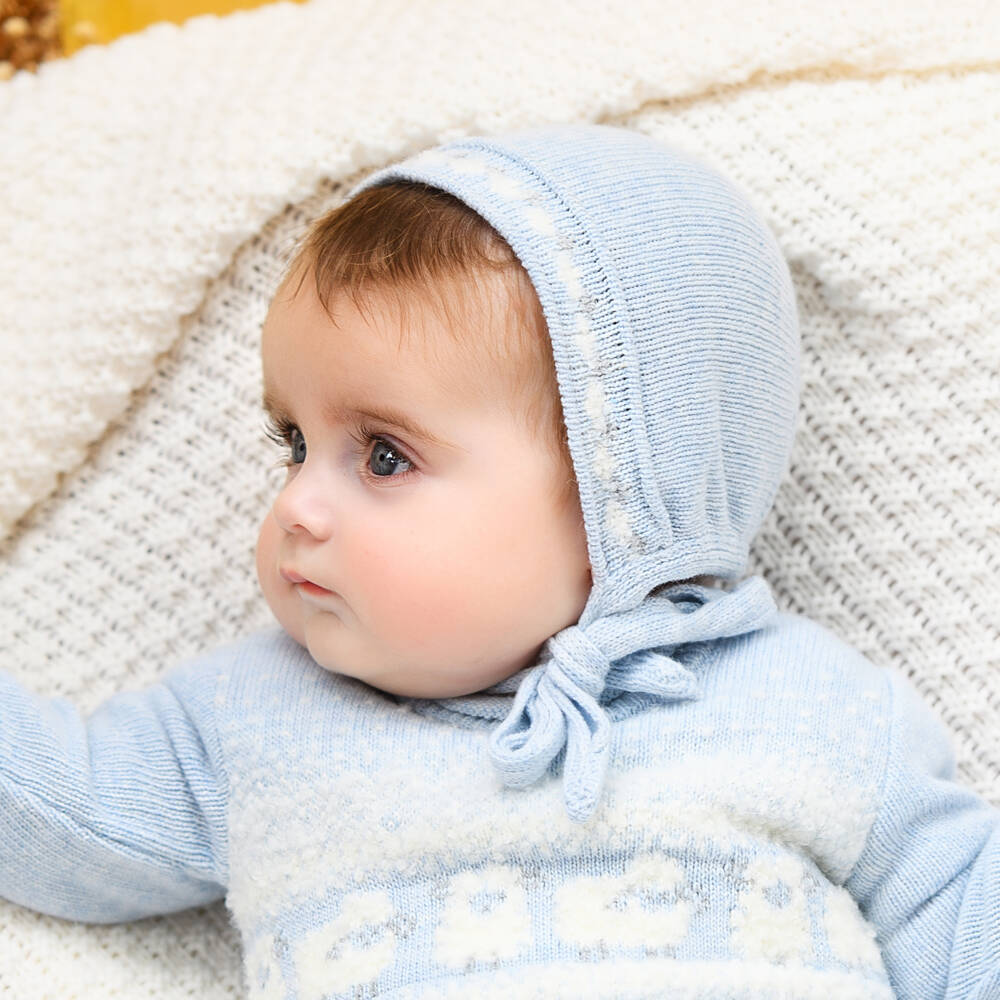 Foque-Blue Knitted Baby Bonnet | Childrensalon Outlet