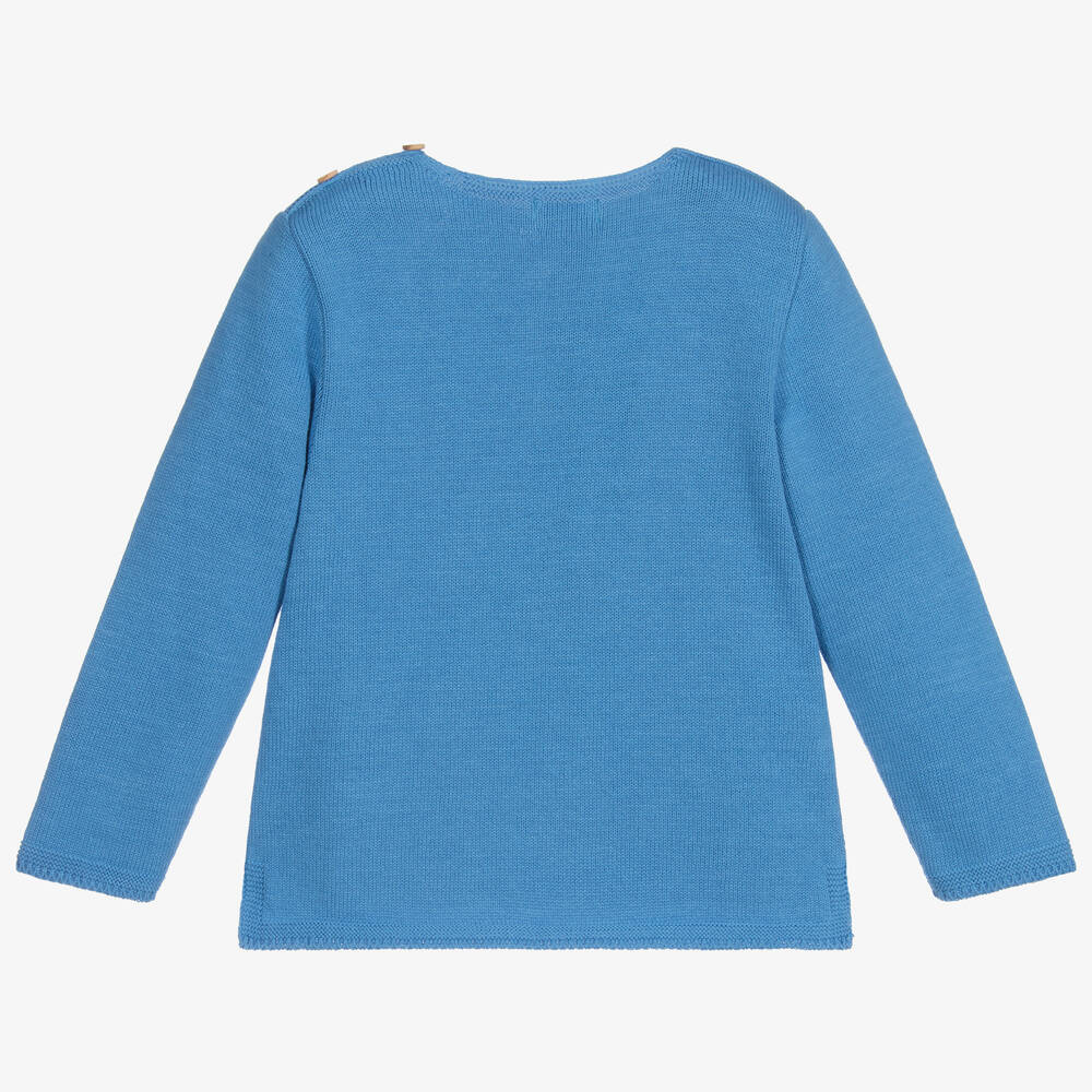 Foque-Blue Knitted Cotton Sweater | Childrensalon Outlet