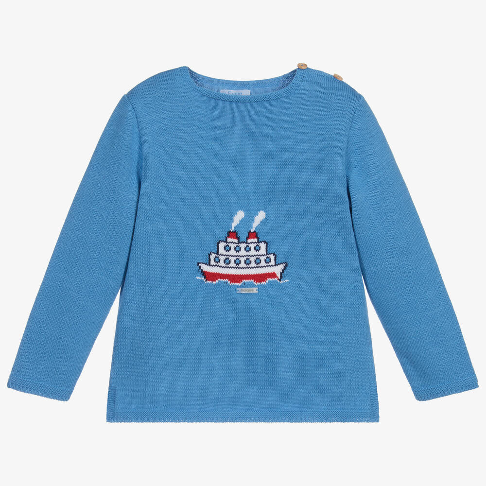 Foque - Blue Knitted Cotton Sweater | Childrensalon