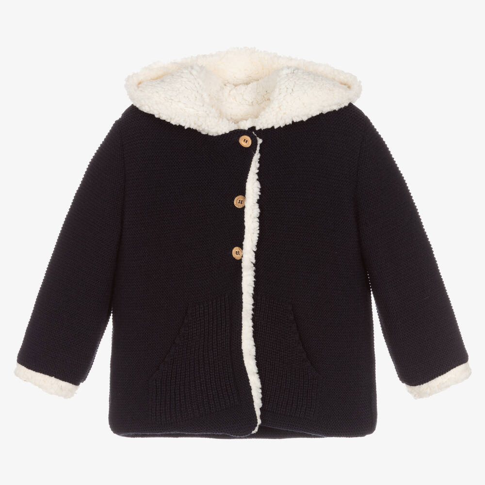 Foque - Blue Knitted Hooded Coat | Childrensalon