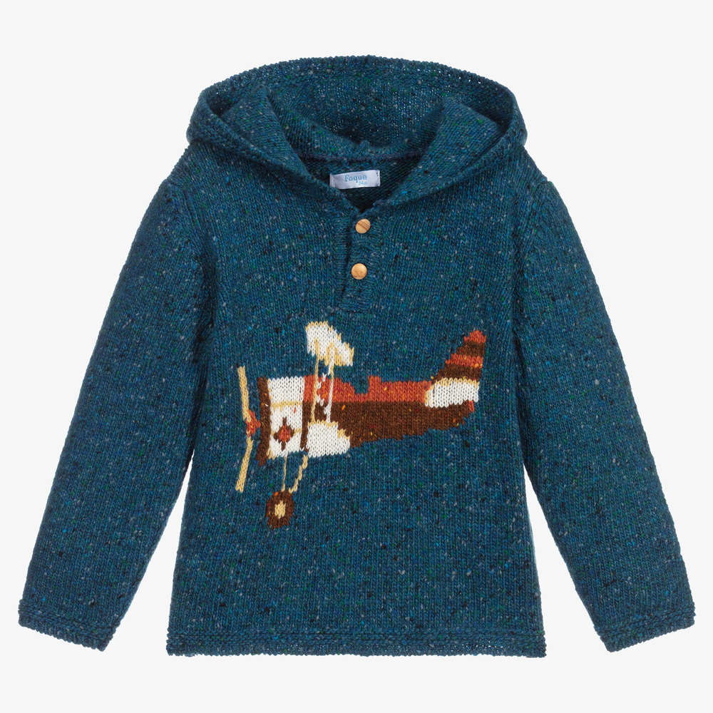 Foque - Blue Knitted Hooded Sweater | Childrensalon