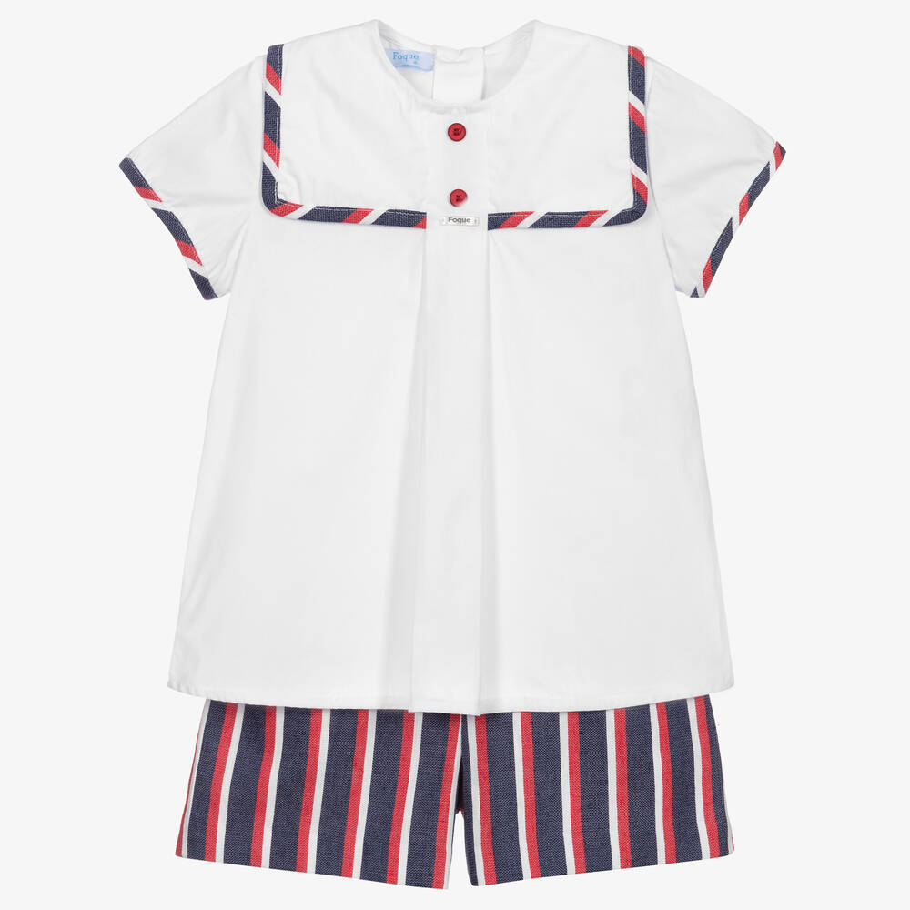 Foque - Blue Stripe Sailor Shorts Set | Childrensalon